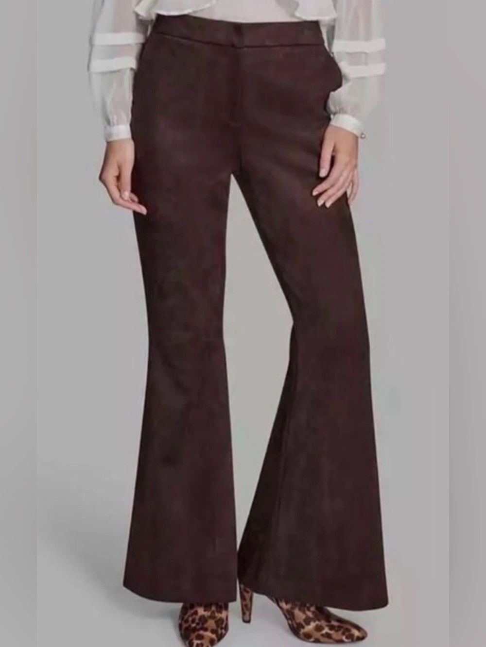 BCBG Womens Brown Faux Suede Flare Dress Pants High Rise Sz 10 NWT